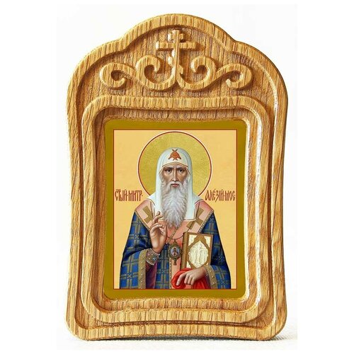Святитель Алексий митрополит Московский, икона в резной деревянной рамке