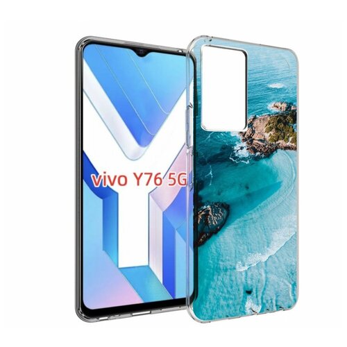 Чехол MyPads красивый голубой залив для Vivo Y76 5G задняя-панель-накладка-бампер