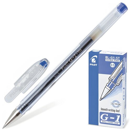 Ручка гелевая PILOT G - 1, синяя, корпус прозрачный, узел 0,5 мм, линия письма 0,3 мм, 12 шт.