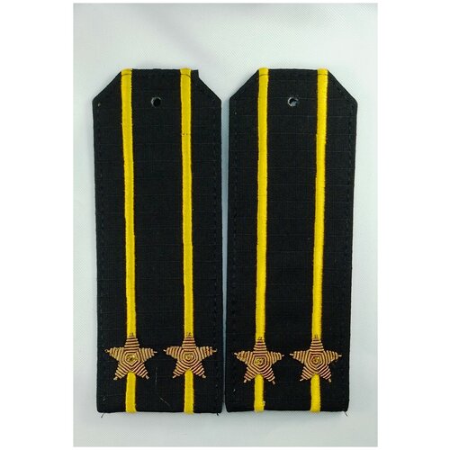 Погоны ВМФ подполковник, черные, 2 желтых просвета, вышивка канитель-латунь, на пластике