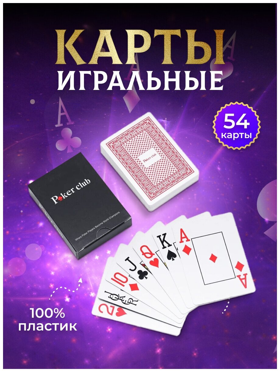 Карты игральные пластиковые для покера (красные) , набор 54 штуки