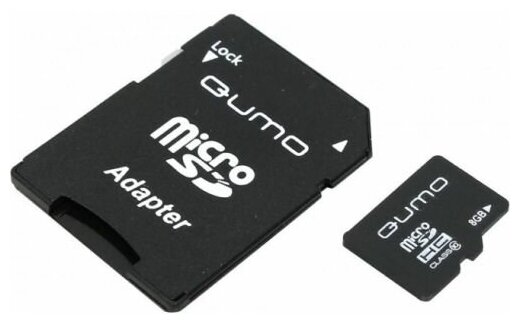 Карта памяти 8GB Qumo QM8GMICSDHC10U1 MicroSDHC Class 10, SD adapter, UHS-I