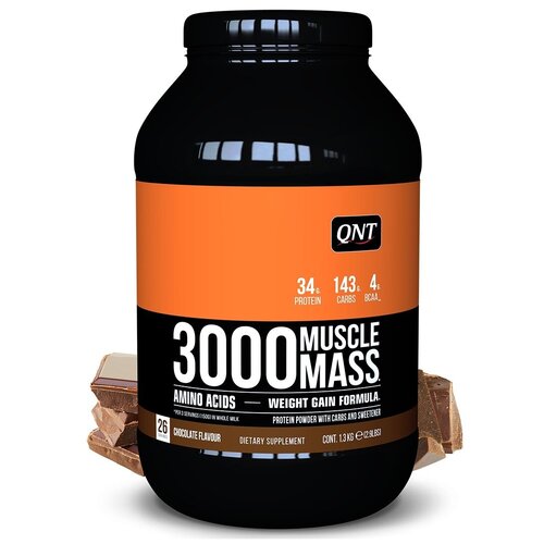 Гейнер QNT 3000 Muscle Mass, 1300 г, шоколад гейнер со вкусом ванили qnt 3000 muscle mass vanilla 1300 гр