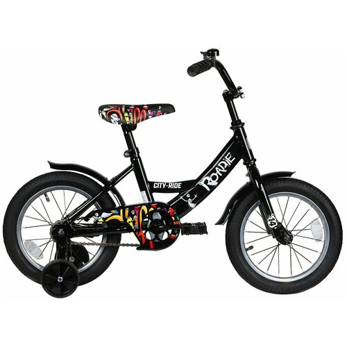 фото Велосипед детский двухколесный city- ride roadie, рама сталь, колеса 14", страховочные колеса, велосипед для мальчиков, для девочек, для детей, цвет черный city-ride