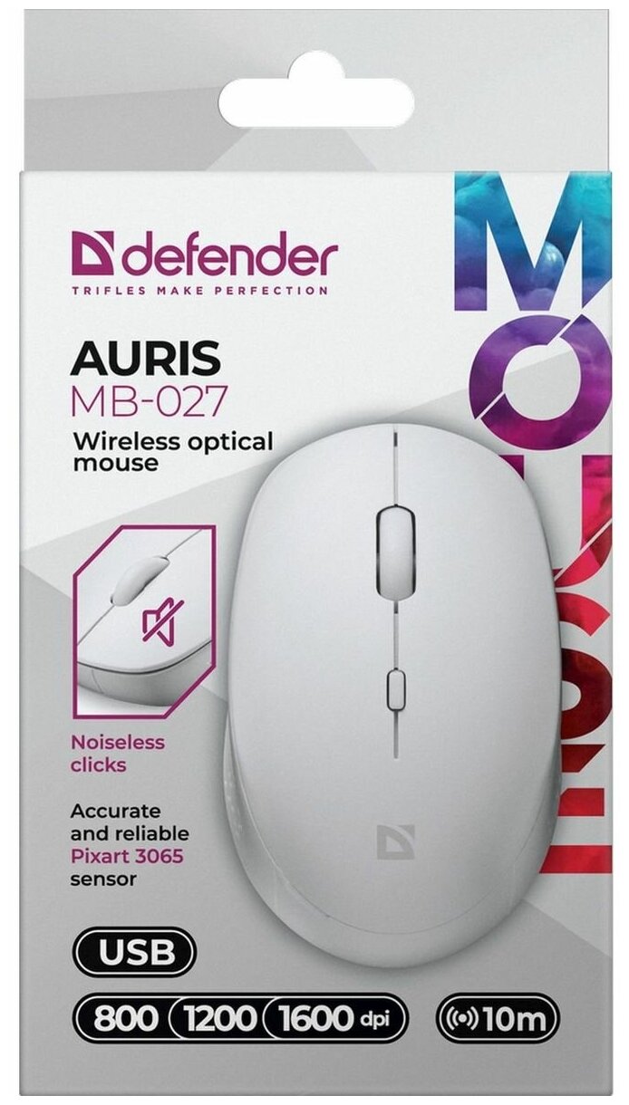 Мышка USB OPTICAL WRL AURIS MB-027 WHITE 52028 DEFENDER - фото №10