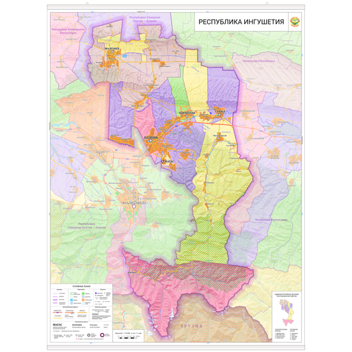 Настенная карта Республики Ингушетия 107 х 82 см (с подвесом)