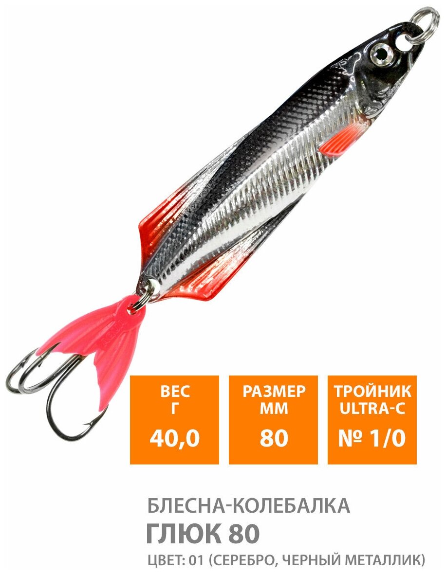 Блесна колебалка для рыбалки AQUA Глюк 80mm 40g цвет 01