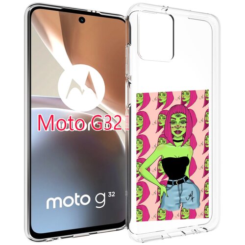 Чехол MyPads зеленая-девушка-с-глазом женский для Motorola Moto G32 задняя-панель-накладка-бампер