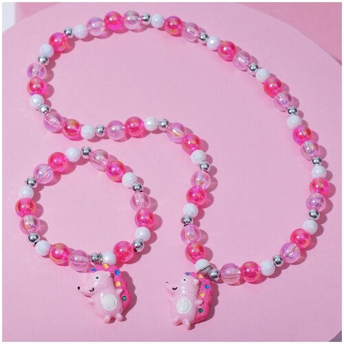 Комплект украшений Выбражулька, розовый браслет размер 7 см розовый