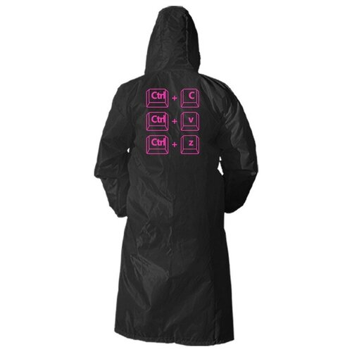 Дождевик, размер 50-54, черный с капюшоном розовый принт Копия - 3021