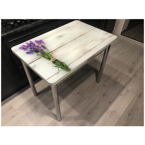 Стол обеденный раздвижной 90 см на 60(120) см серо-фиолетовый с фотопечатью букет