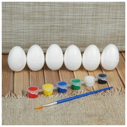 Набор яиц под раскраску 6 шт, размер 1 шт: 4 × 6 см, краски 6 шт. по 3 мл, кисть
