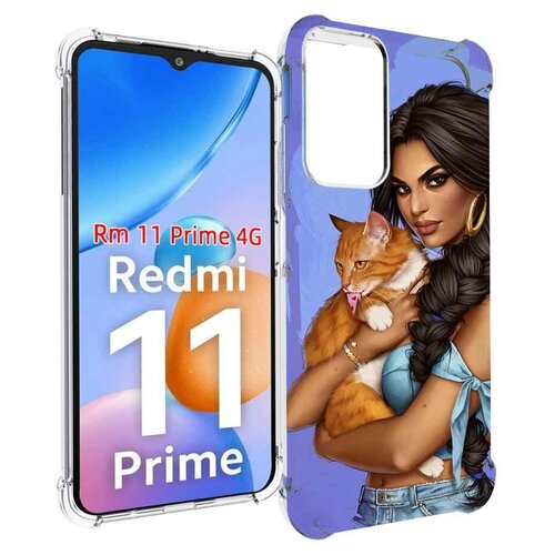 Чехол MyPads девушка-красивая-с-синим-фоном женский для Xiaomi Redmi 11 Prime 4G задняя-панель-накладка-бампер чехол mypads красивая девушка с бак банни женский для xiaomi redmi 11 prime 4g задняя панель накладка бампер