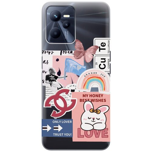 Силиконовый чехол с принтом Cute Stickers для Realme C35 / Рилми С35 силиконовый чехол с принтом ac dc stickers для realme c35 рилми с35