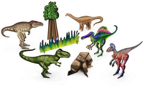 3Д конструктор большие динозавры из дерева (5 шт и трава) набор развивающий для детей, для мальчиков и девочек