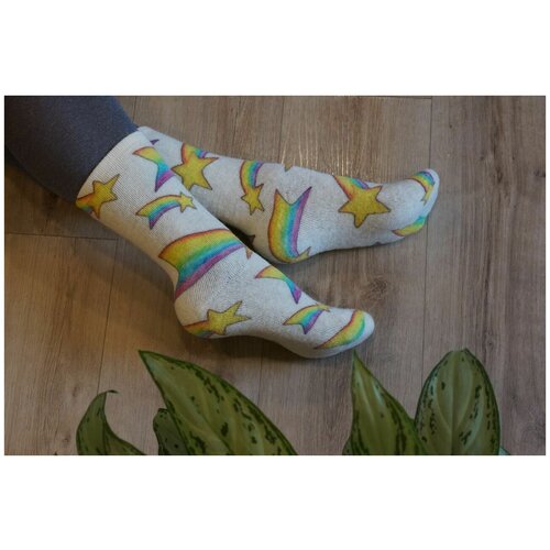 фото Носки шерстянки, размер 35/38, голубой, белый, оранжевый, фиолетовый, желтый