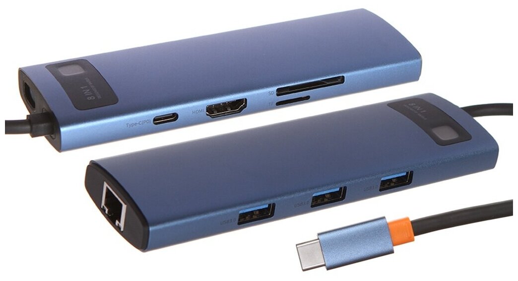 Хаб USB Baseus Metal Gleam Series 8-in-1 Multifunctional Type-C HUB Blue WKWG000103