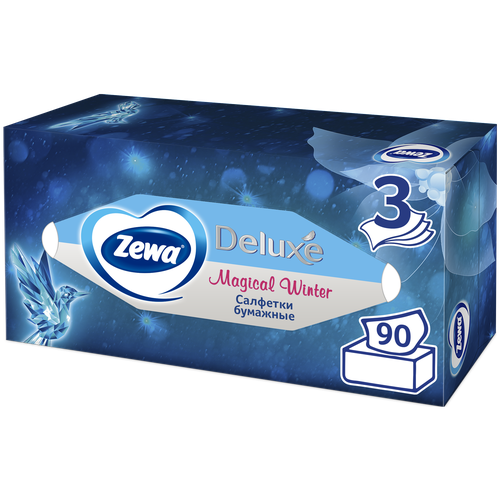 Салфетки Бумажные в коробке Zewa Deluxe Дизайн, 3 слоя, 90 шт.