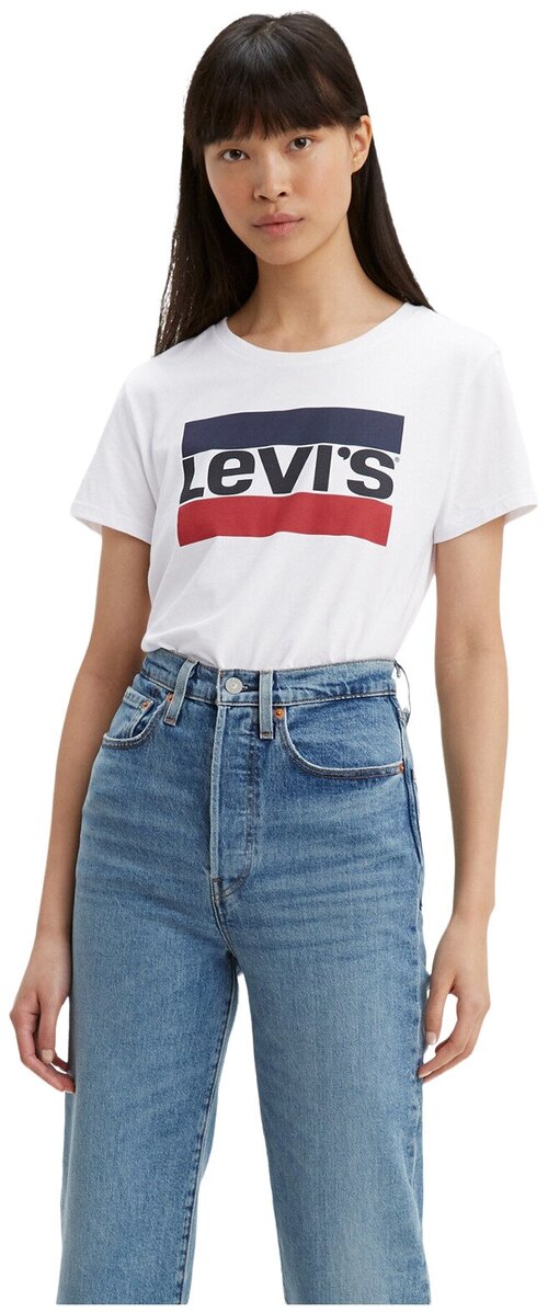 Футболка Levis, размер XS, бежевый, белый