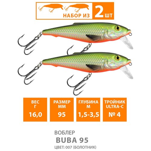 воблер для рыбалки плавающий aqua buba 95mm 16g заглубление от 1 5 до 3 5m цвет 101 Воблер для рыбалки плавающий AQUA Buba 95mm 16g заглубление от 1.5 до 3,5m цвет 007 2шт
