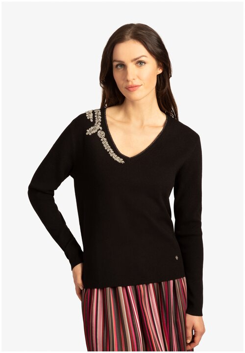 Пуловер Apart, длинный рукав, полуприлегающий силуэт, размер 34, черный