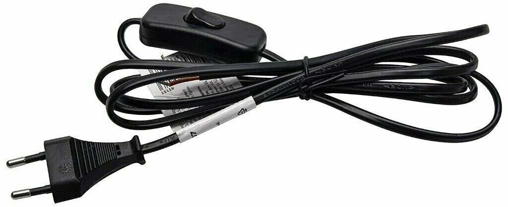 Сетевой шнур с выключателем Feron DM107 2х0.5 мм² 2 м черный 41151