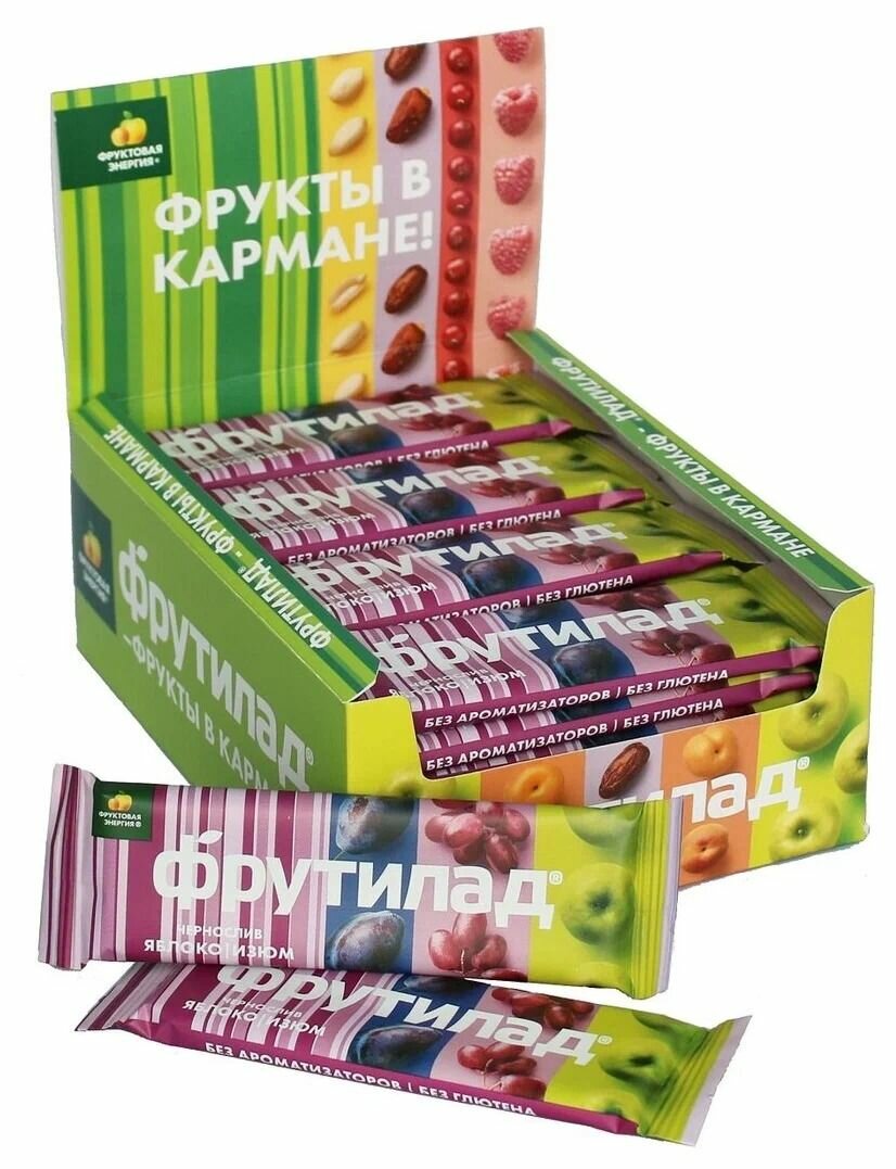Натуральные фруктовые батончики Фрутилад "С черносливом" 24 шт./720 грамм.