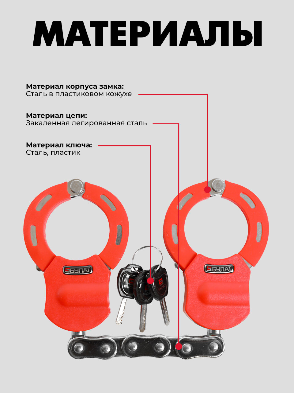 Замок для велосипеда с ключом булат ВС 005Ц — фото 1