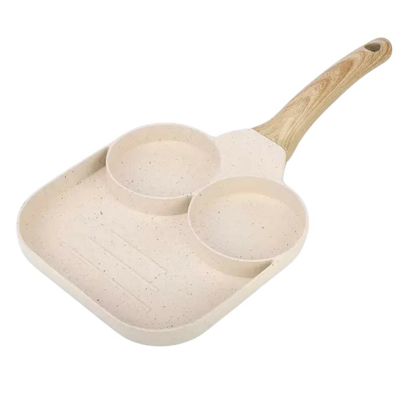 Сковорода для оладий блинчиков яичницы 3 секции со съемной ручкой/Белая