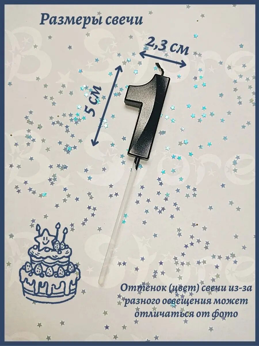 Свечи-цифры "11", для торта, черные, хлопок, парафиновые, 5 см — фото 1