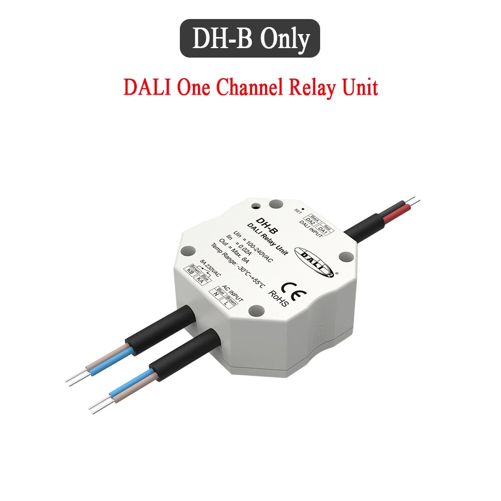 DALI Одноканальный релейный блок DT7 1 DALI Адрес AC100-240V 1CH 8A Релейный выход с сухим контактом и номинированием с функцией кнопочного переключателя DALI 1CH Relay Unit