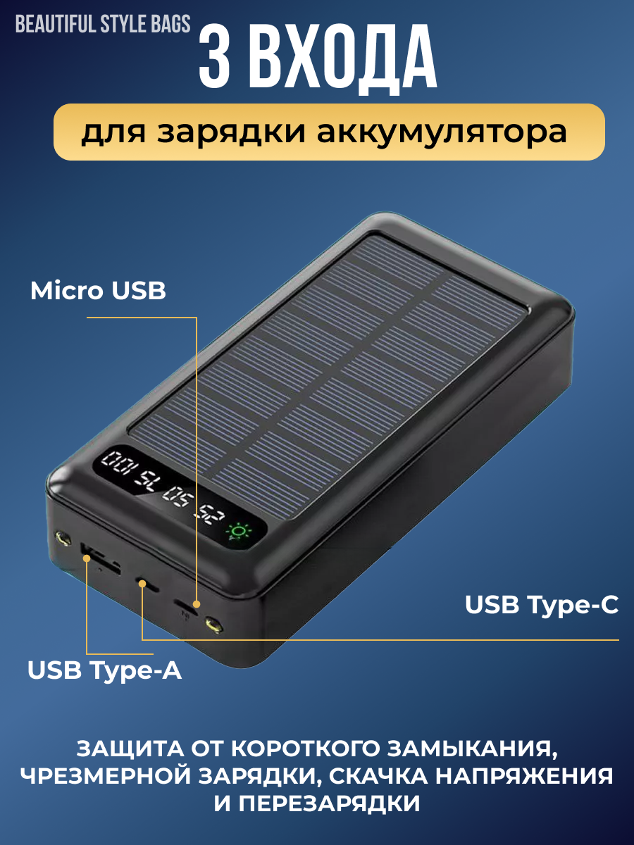 Портативный аккумулятор с солнечной батареей для iPhone, Android и Windows — фото 1