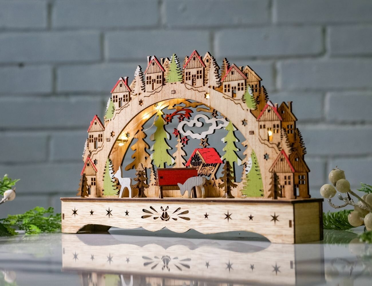 Декоративный светильник рождество В сундсвалле теплые белые LED-огни дерево 33х20 см батарейки Due Esse Christmas XNA21016081-3