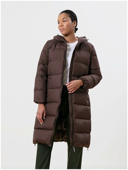 куртка  Pompa зимняя, средней длины, силуэт прямой, утепленная, капюшон, ветрозащитная, карманы, размер 42, коричневый