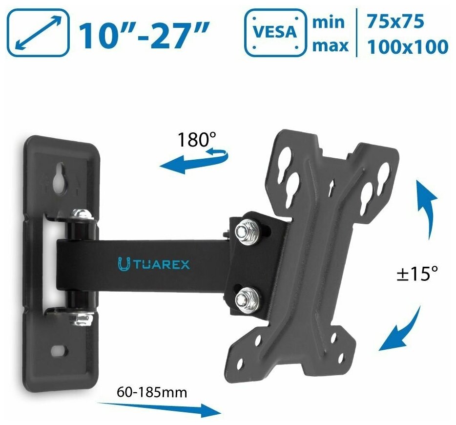 Кронштейн для телевизора на стену / крепление наклонно-поворотное Tuarex ALTA-108 / до 32 дюймов / vesa 100x100