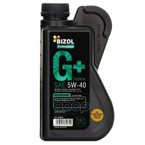 BIZOL 81030 Bizol Нс-Синт. Мот.Масло Green Oil+ 5w-40 Sn C3 (1л)