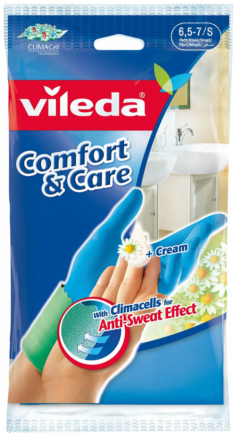 Перчатки Vileda Comfort&Care для чувствительной кожи с кремом S