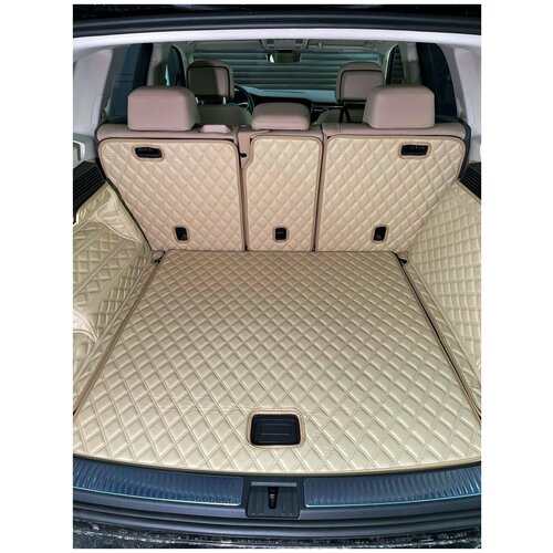 3D коврики из экокожи в багажник для Volkswagen Touareg 3 CR7 (3 п-е, 2018 - н. в) / 3Д коврики из экокожи в багажник для VW Touareg 3 CR7 (3 п-е, 2018 - н. в)