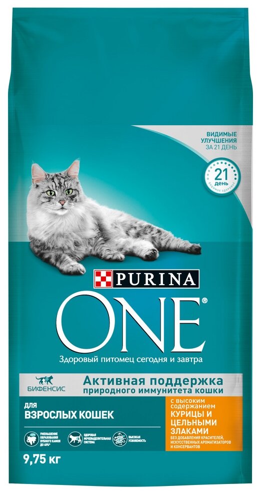 Сухой корм Purina ONE для взрослых кошек, с курицей, пакет, 9.75 кг