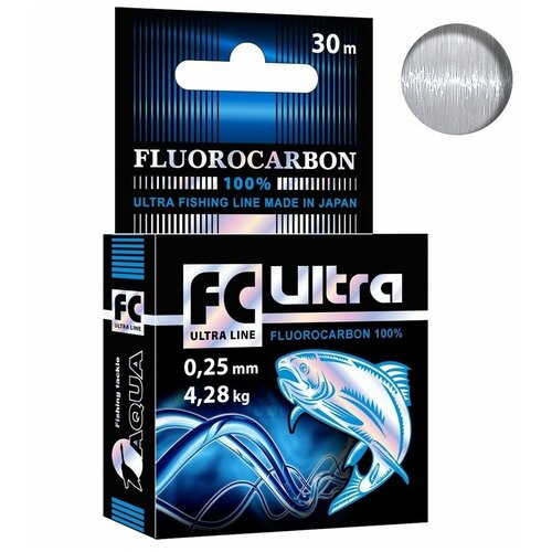 Леска для рыбалки AQUA FC Ultra Fluorocarbon 100% 0,25mm 30m, цвет - прозрачный, test - 4,28kg ( 1 штука )