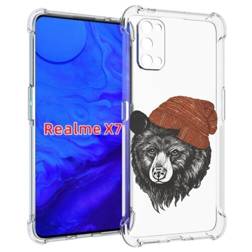 Чехол задняя-панель-накладка-бампер MyPads Медведь в шапке 2 для Realme X7