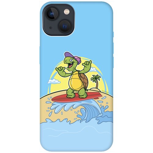 Силиконовый чехол на Apple iPhone 14 Plus / Эпл Айфон 14 Плюс с рисунком Turtle Surfer Soft Touch голубой силиконовый чехол на apple iphone 14 plus эпл айфон 14 плюс с рисунком turtle surfer soft touch голубой