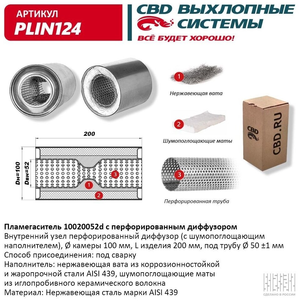 Пламегаситель 10020052d с перфорированным диффузором, из Нерж. стали. CBD. PLIN124