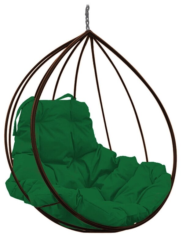 Подвесное кресло капля коричневое (без стойки), зелёная подушка - фотография № 1