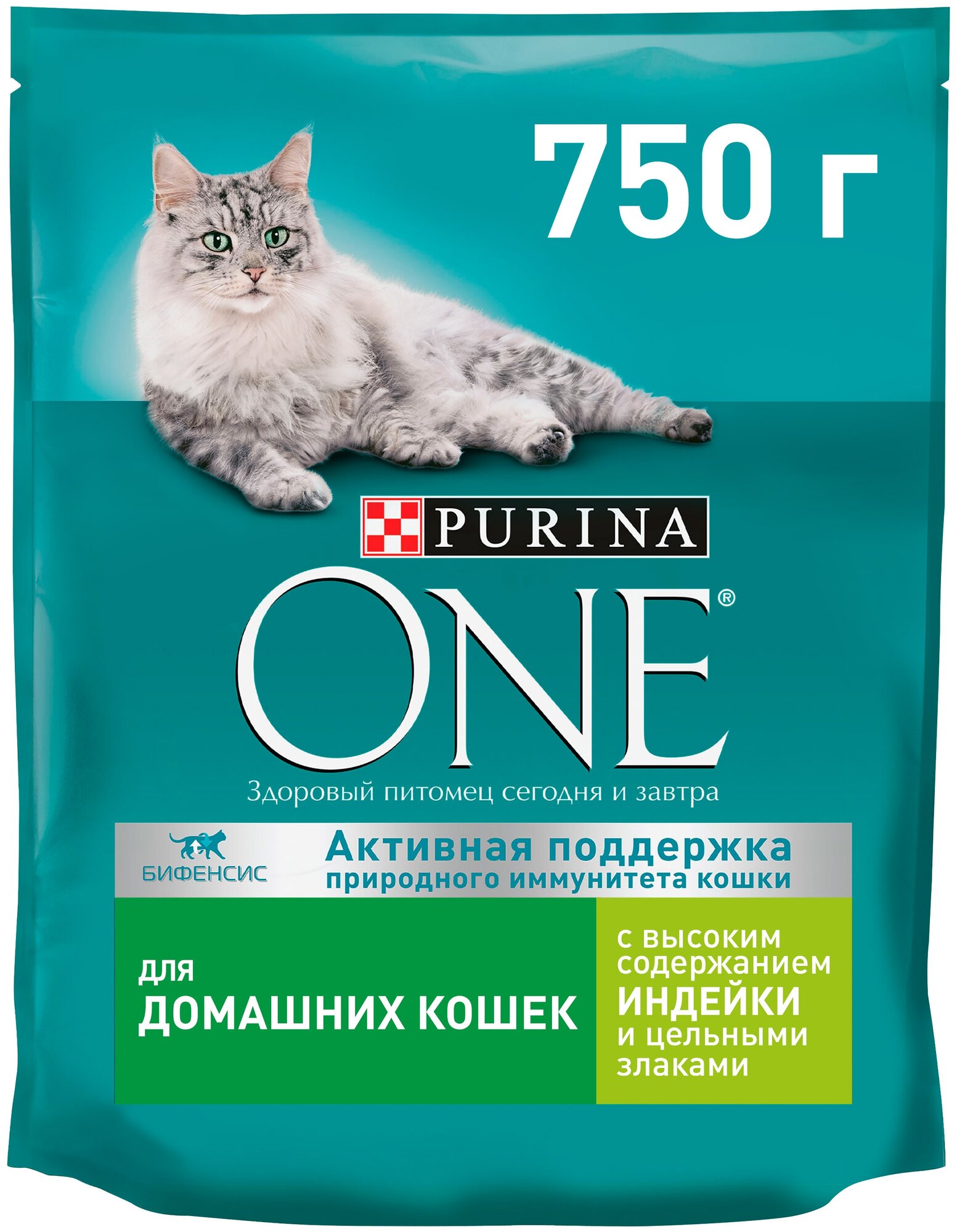 Сухой корм Purina ONE для домашних кошек с индейкой и цельными злаками, Пакет, 750 г,Для взрослых кошек - фотография № 1