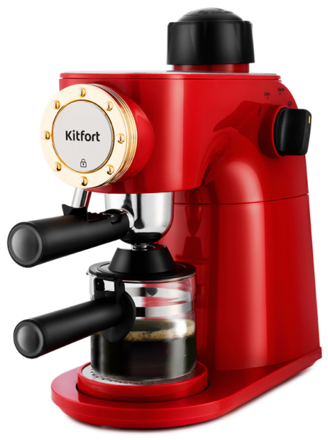 Кофеварка Kitfort, кофеварка рожкового типа, капучинатор, красный, 800Вт - фотография № 1