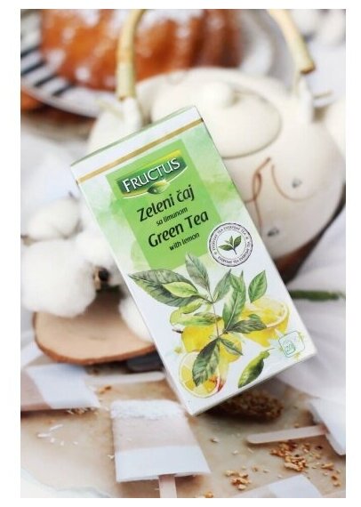 Чай в пакетиках FRUCTUS (Фруктус) Everyday Tea Green Tea with Lemon зеленый с лимоном и листьями мелиссы лимонной, Сербия, 20 шт - фотография № 5