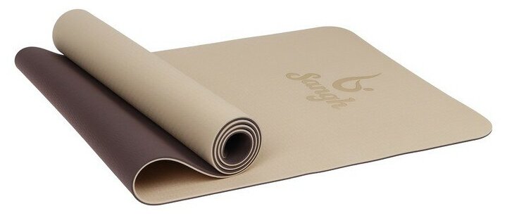 Коврик для йоги ТероПром 7666706 Sangh, 183 х 61 х 0,6 см, двухсторонний, цвет бежевый/коричневый