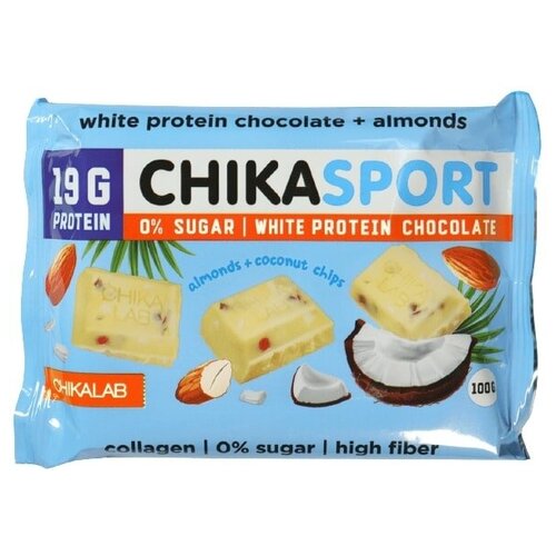 CHIKALAB Протеиновый белый шоколад с миндалем и кокосовыми чипсами 100 гр
