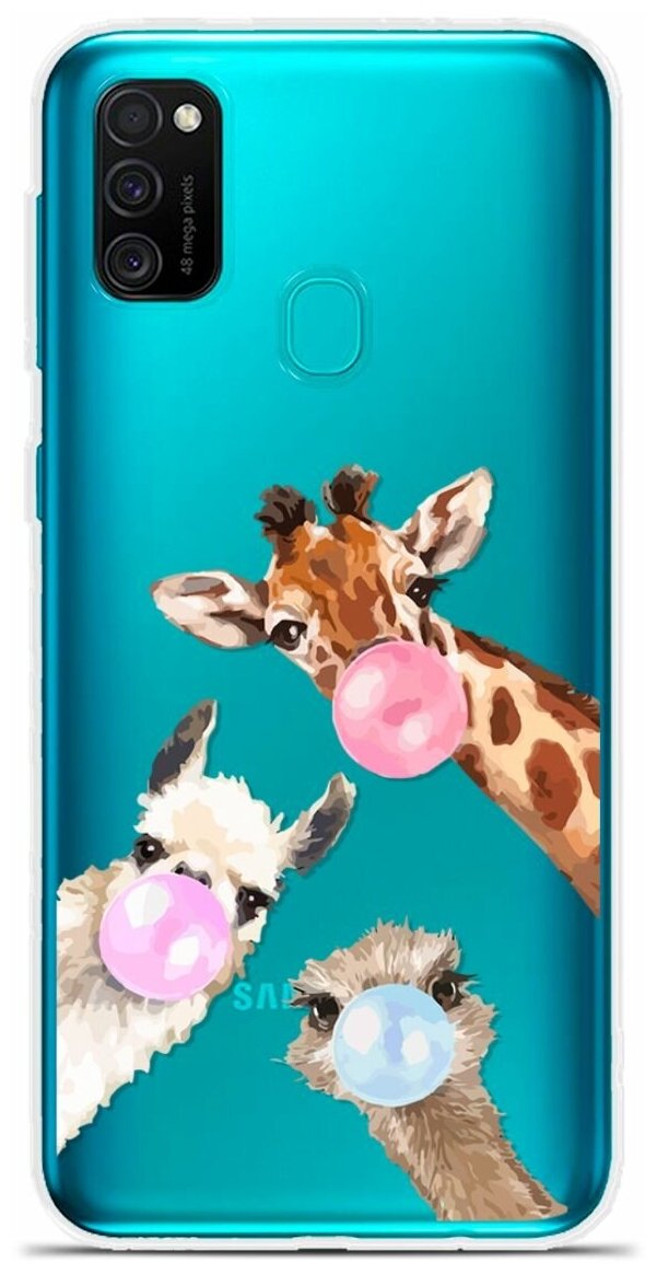 Силиконовый чехол на Samsung Galaxy M21 Лама, жираф, страус / для Самсунг Галакси М21